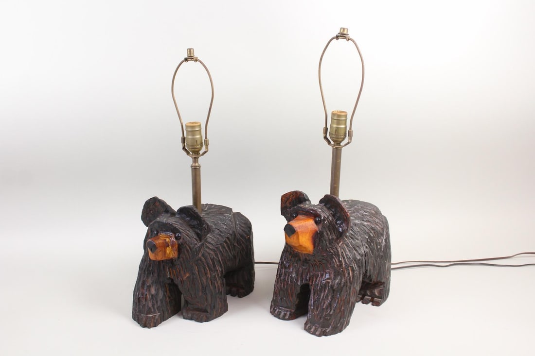 Pair of Hand Carved Wood Bear Table Lamps, Peter Clemente (1 of 12)