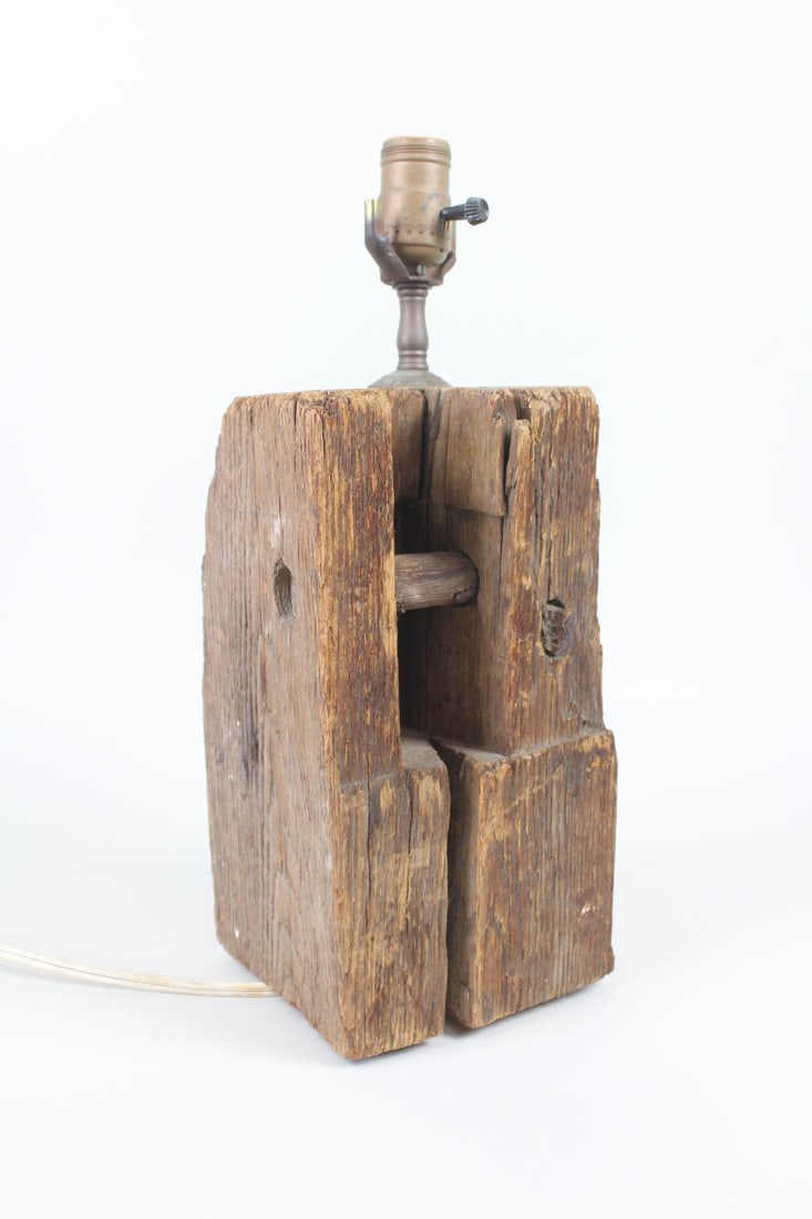 Brutalist Folk Art Wood Sculpture Lamp, Found Object (1 of 9)