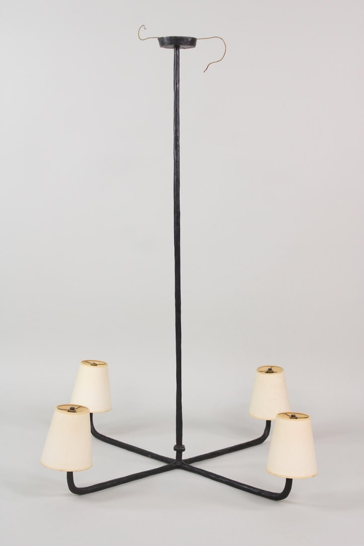 Large Brutalist Hammered Bronze Chandelier, Manner of Giacometti (1 of 7)
