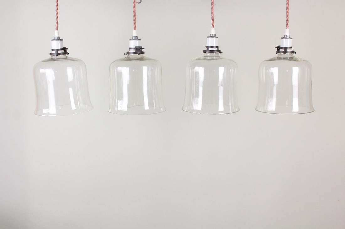 Set of 4 Industrial Schoolhouse Pendant Lights, Contemporary Glass (1 of 7)