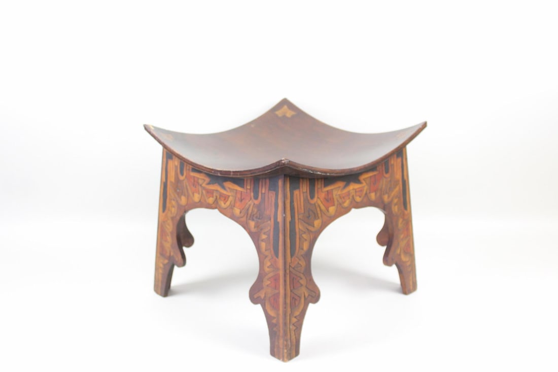 Arts & Crafts Pyrography Dish Top Wooden Thebes Stool (1 of 9)