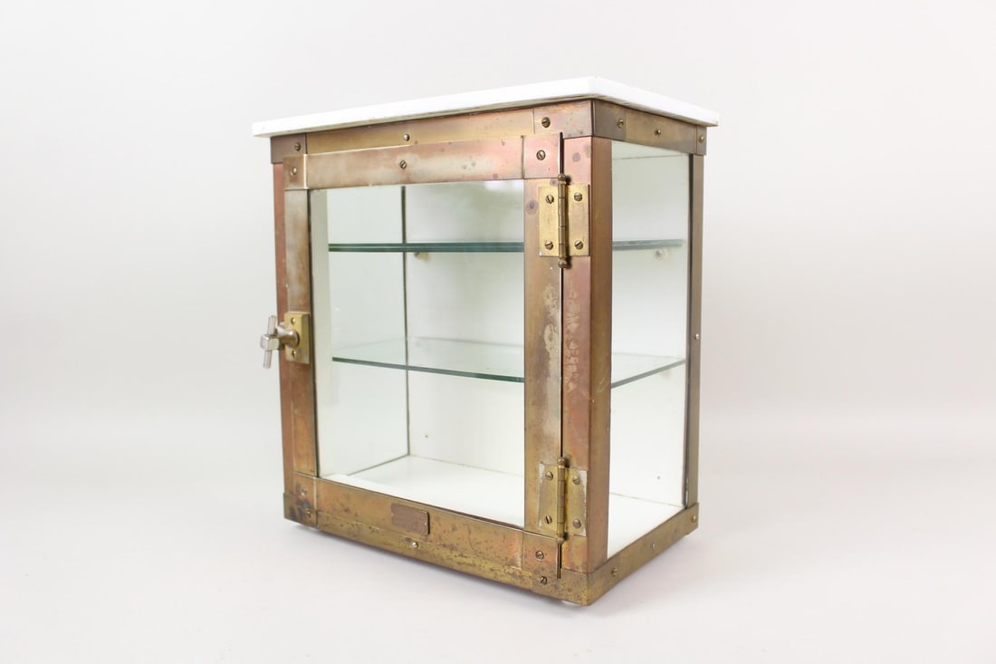 Industrial Brass & Milk Glass Sterilizer Cabinet, Showcase, Boston (1 of 10)