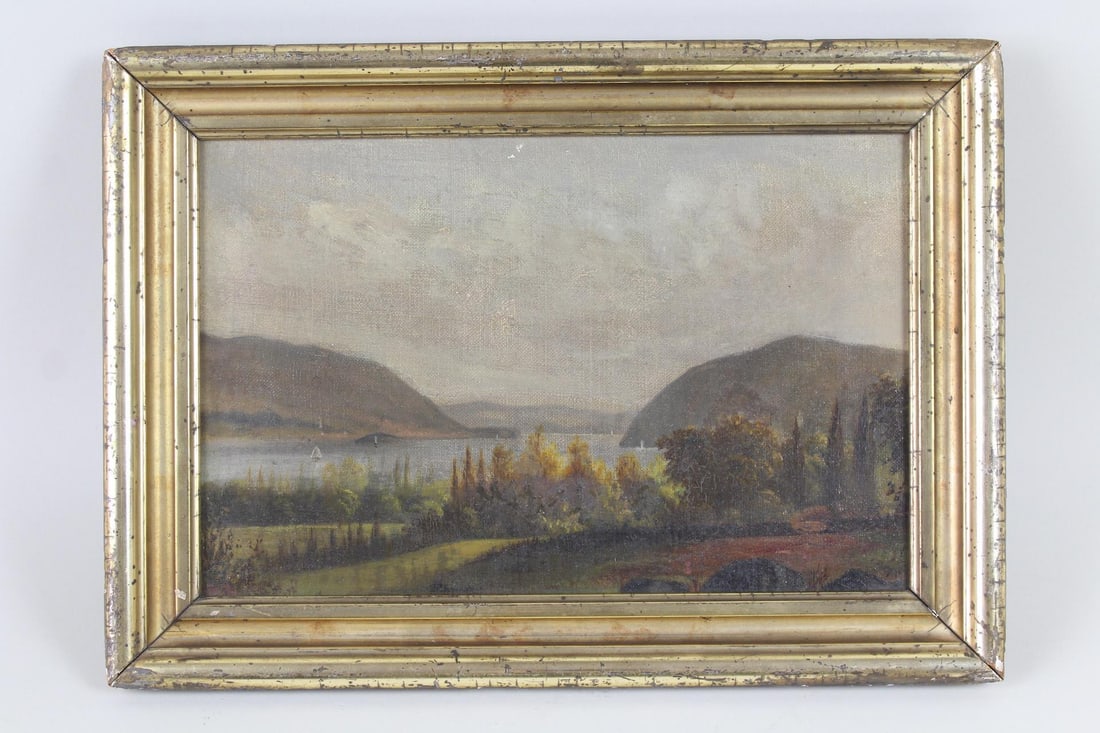 Hudson River School Painting in Gilt Frame, Thomas Pope Plum Point (1 of 10)