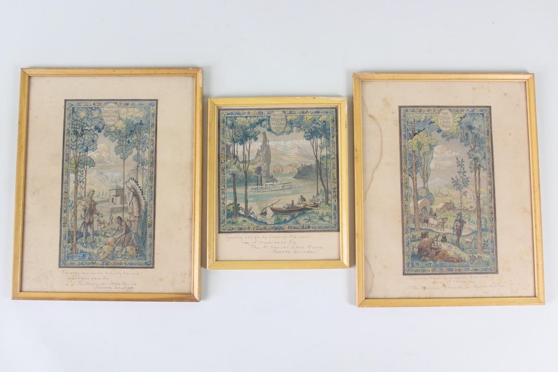 Set of 3 Lorentz Kleiser Gouache Paintings, Designs for Missouri State House Tapestry (1 of 20)