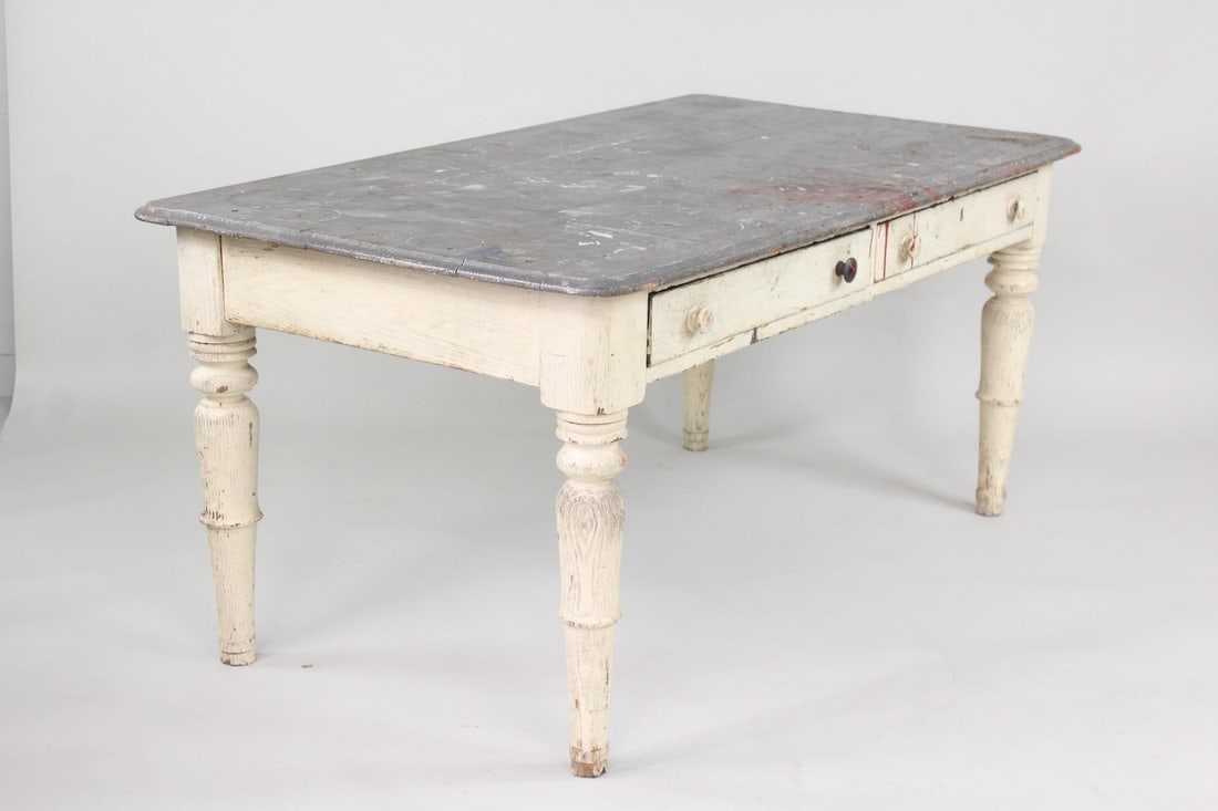 Paint Splattered 2-Drawer Wooden Work Table (1 of 10)