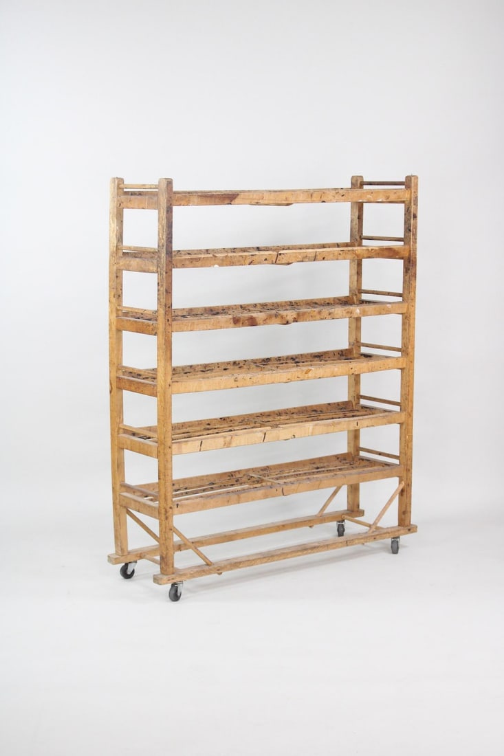 Industrial Primitive Wood Baker's Rack Trolley Shelf, Shoe Rack (1 of 10)