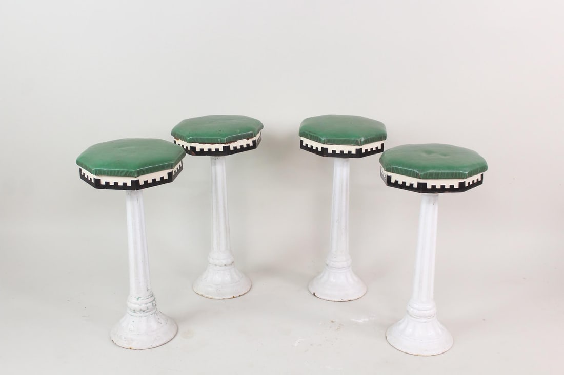 Set of 4 Art Deco Iron & Enamel Soda Fountain Stools (1 of 9)