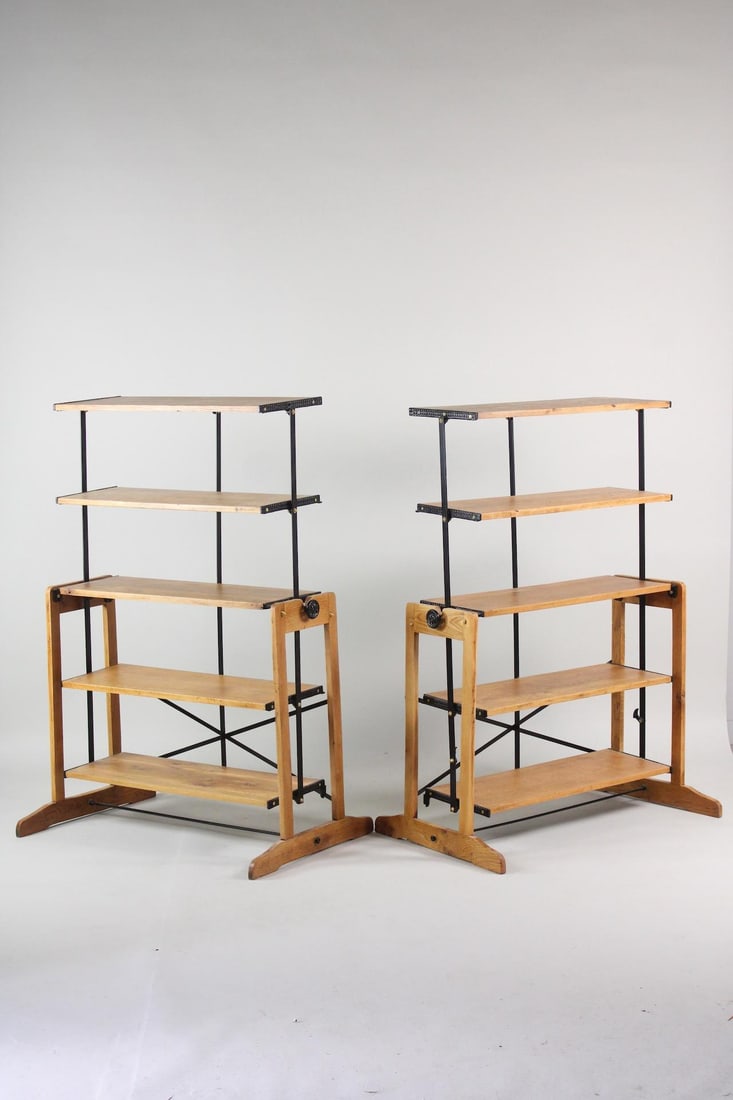 Pair of Industrial Wood & Iron Convertible Folding Table Shelves, Weston National (1 of 14)