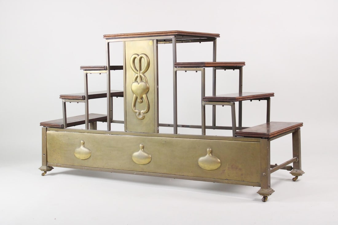 Art Nouveau Brass & Wood Library Step Display Shelf (1 of 8)