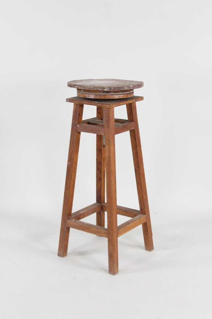 Industrial Wooden Adjustable Potter's Sculpture Stand Pedestal (1 of 5)
