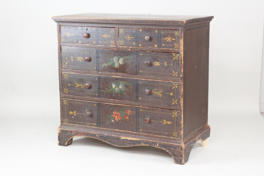 Primitive Folk Art Floral Painted Decorated Wood Cottage Dresser (1 of 10)