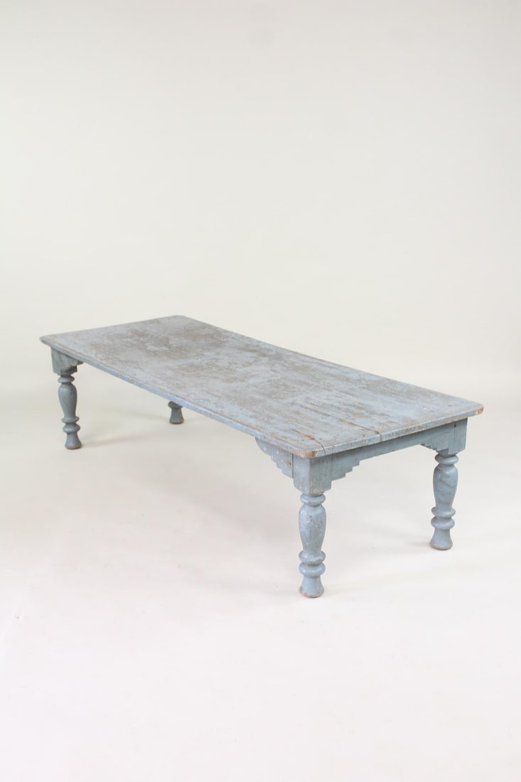 Blue Painted Primitive Wood Plank Top Farm Coffee Table (1 of 10)