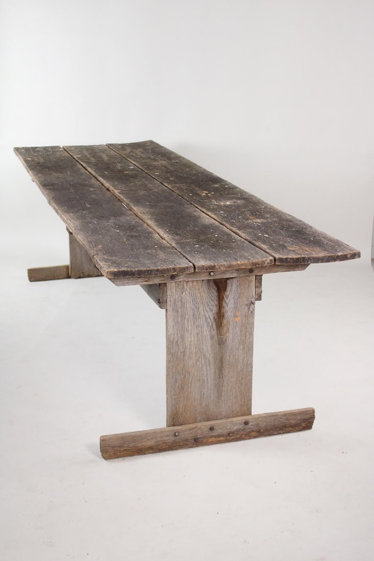 10-Foot Long Primitive Farm Weathered Teak Wood Table (1 of 13)