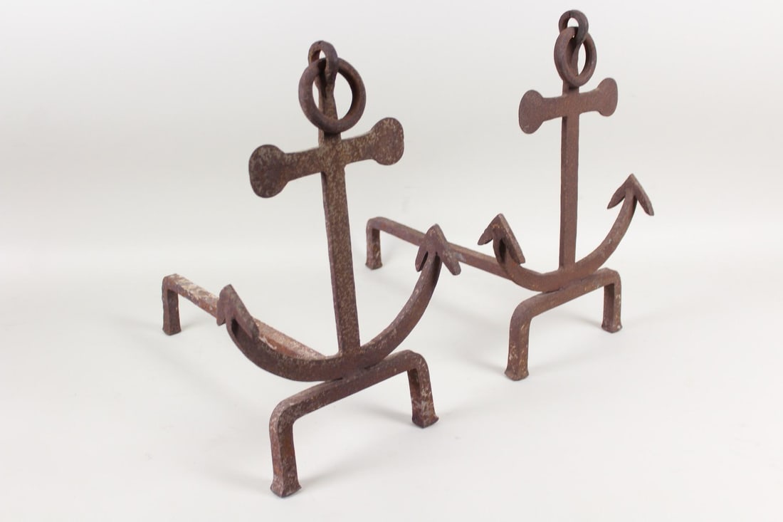 Pair of Cast Iron Nautical Anchor Andirons (1 of 8)