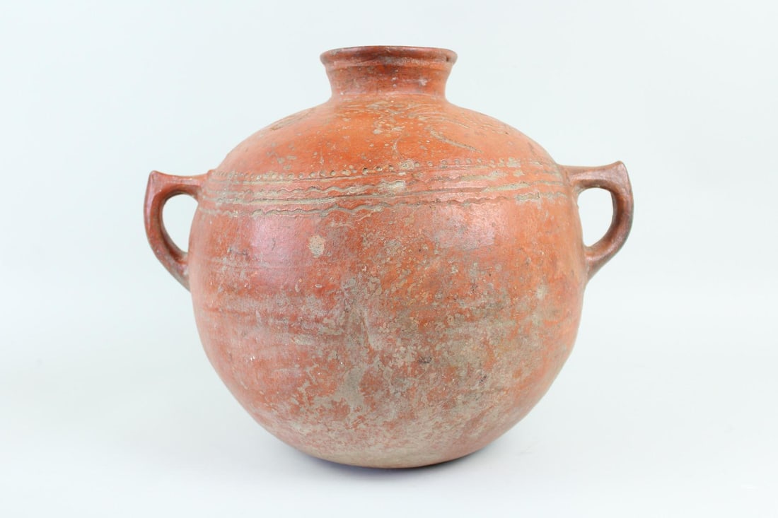 Glazed Clay Pot Vase with Handles & Etchings (1 of 12)