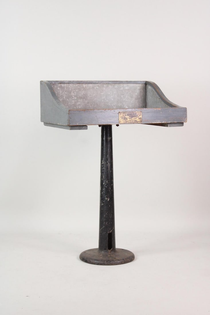 Industrial Zinc Lined Cast Iron & Wood Jeweler's Stand Podium Desk, Leiman Bros. (1 of 11)