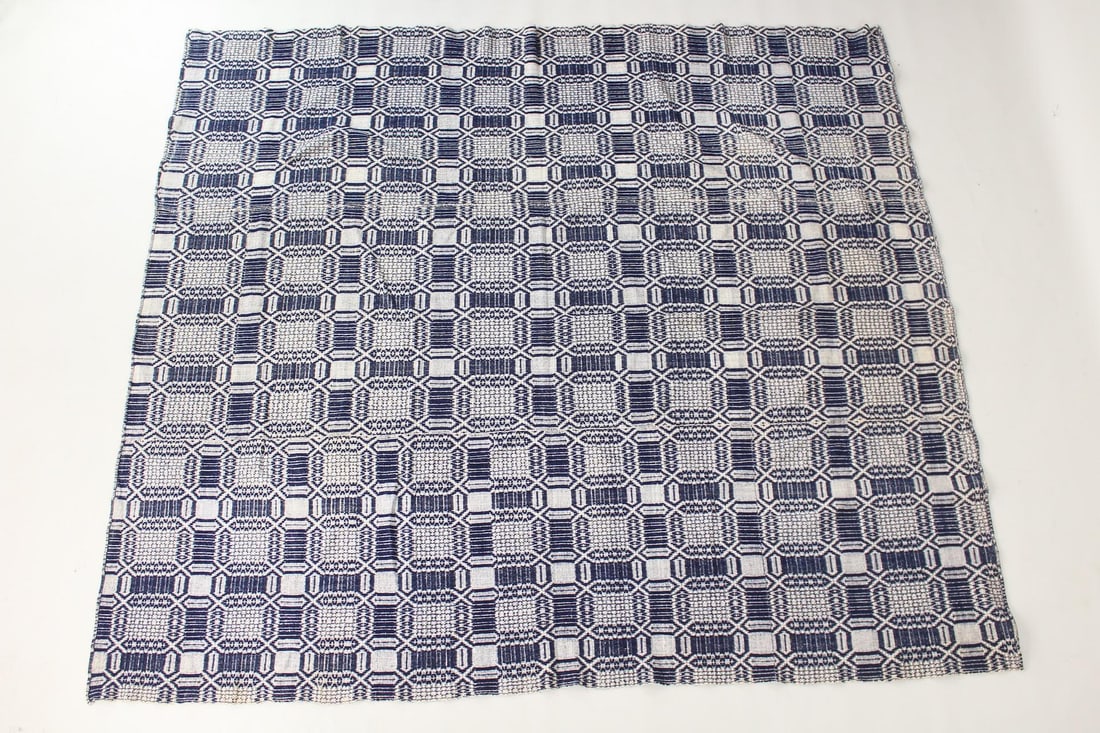 Antique Blue & White Overshot Coverlet (1 of 6)
