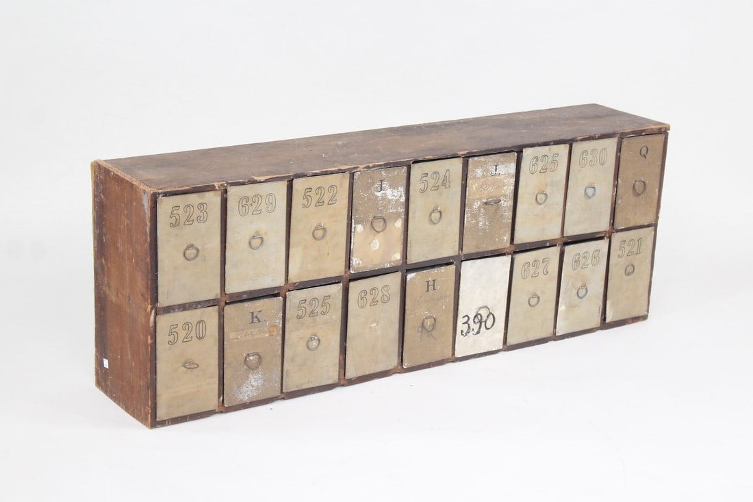 Primitive Wood & Metal Multidrawer Cabinet, Hotel Mailbox (1 of 7)