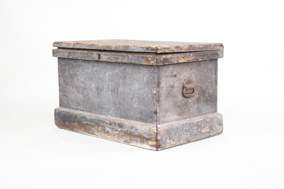 Primitive Wood & Iron Blanket Chest, Tool Box Storage Trunk (1 of 9)