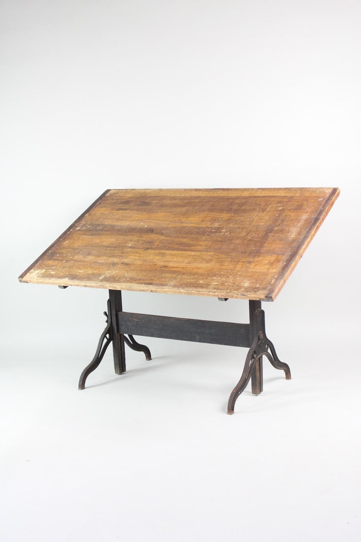 Large Industrial Wood & Iron Adjustable Drafting Table (1 of 11)