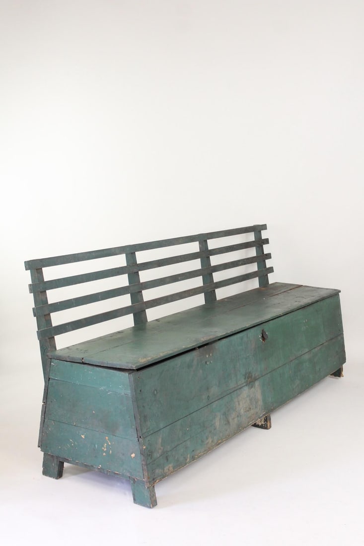 7.5-Foot Green Painted Wood Farm House Storage Bench (1 of 13)
