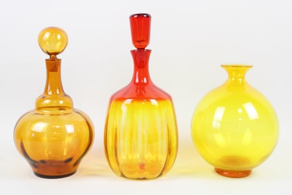 Lot of 3 Large Glass Decanters, Blenko Wayne Husted
