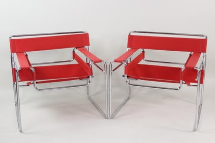 Pair of Marcel Breuer Knoll Studio Red Wassily Chairs