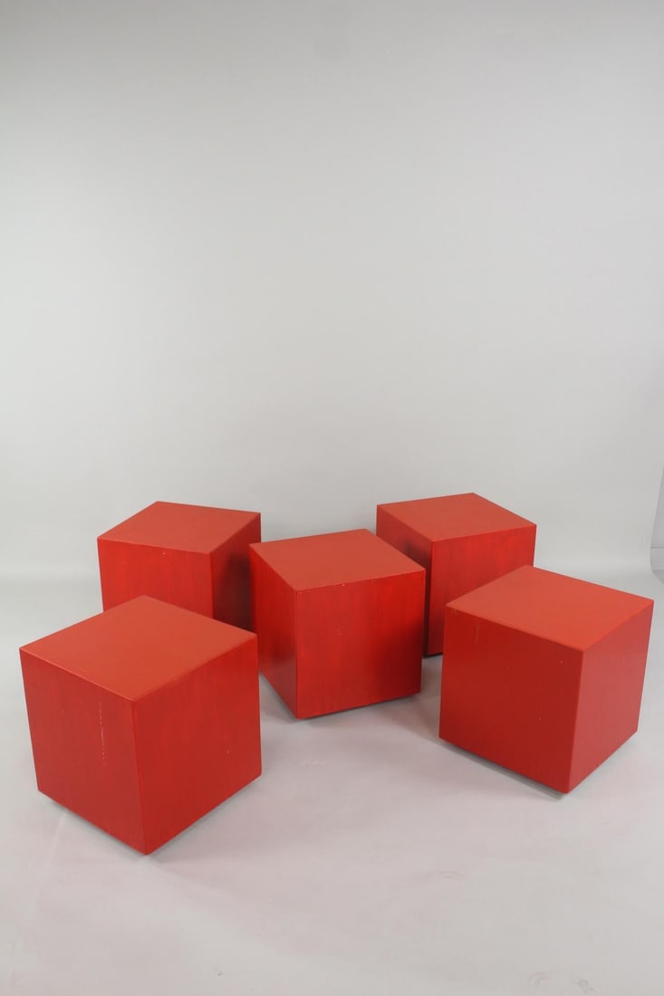 Knoll Prototype Set of 5 Red Wood Cube Side Tables (1 of 12)