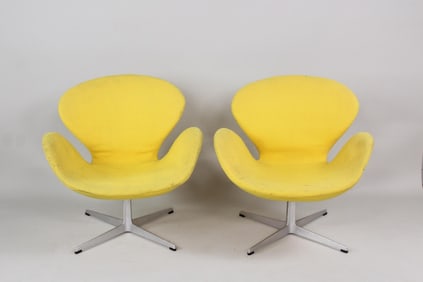 Pair of Arne Jacbosen Yellow Swan Chairs