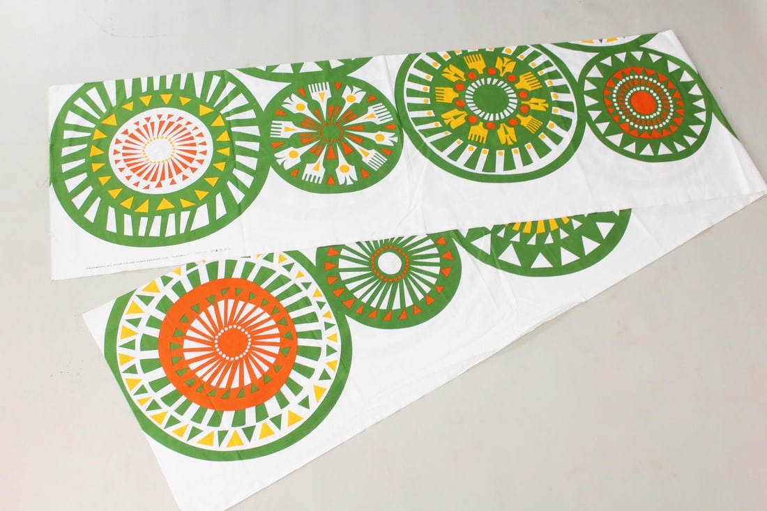 Large 5 Yd Marimekko Taikamylly Fabric Panel: Large 5 Yd Sanna Annukka for Marimekko Taikamylly Fabric Panel. Large unused 15 x 8.5 foot fabric panel, marked Marimekko Oyj Suomi Finland Sanna Annukka 2008 Taikamylly. From the Marimekko website: D