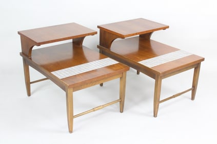 Pair of Mid-Century Modern "Monte Carlo" Walnut & Tile End Tables, Lane