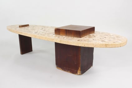 Mid-Century Modern Terrazzo & Walnut Coffee Table, Harvey Probber