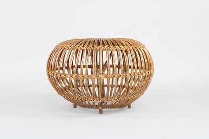 Mid-Century Modern Franco Albini Rattan Pouf Ottoman