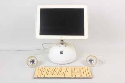 Vintage Apple 2002 iMac Desktop Computer, Speakers & Keyboard