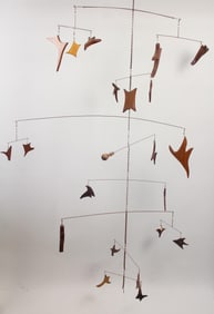 Large Carved Wood "Autumnal Fliers" Abstract Mobile Sculpture by Algae