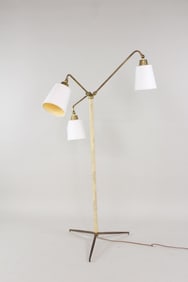 Brass & Leather 3-Arm Floor Lamp, Manner of Jacques Adnet