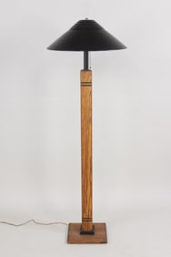 Arts & Crafts Style Postmodern Oak Floor Lamp with Black Metal Shade