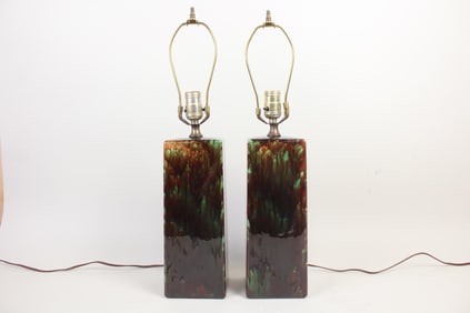 Pair of Mid-Century Modern Drip Glaze Ceramic Lamps