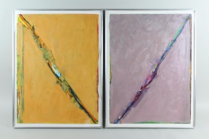 Pair of Richards Ruben Abstract City Paintings