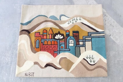 Mid-Century Modern Sculptural Pictorial Wool Rug, Signed Nurit