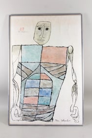 Signed & Framed Abstract Figural Lithograph, Ben Shahn