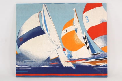 Mid-Century Modern Klaus Heider 'Olympia' Regatta Sailing Wall Textile Art
