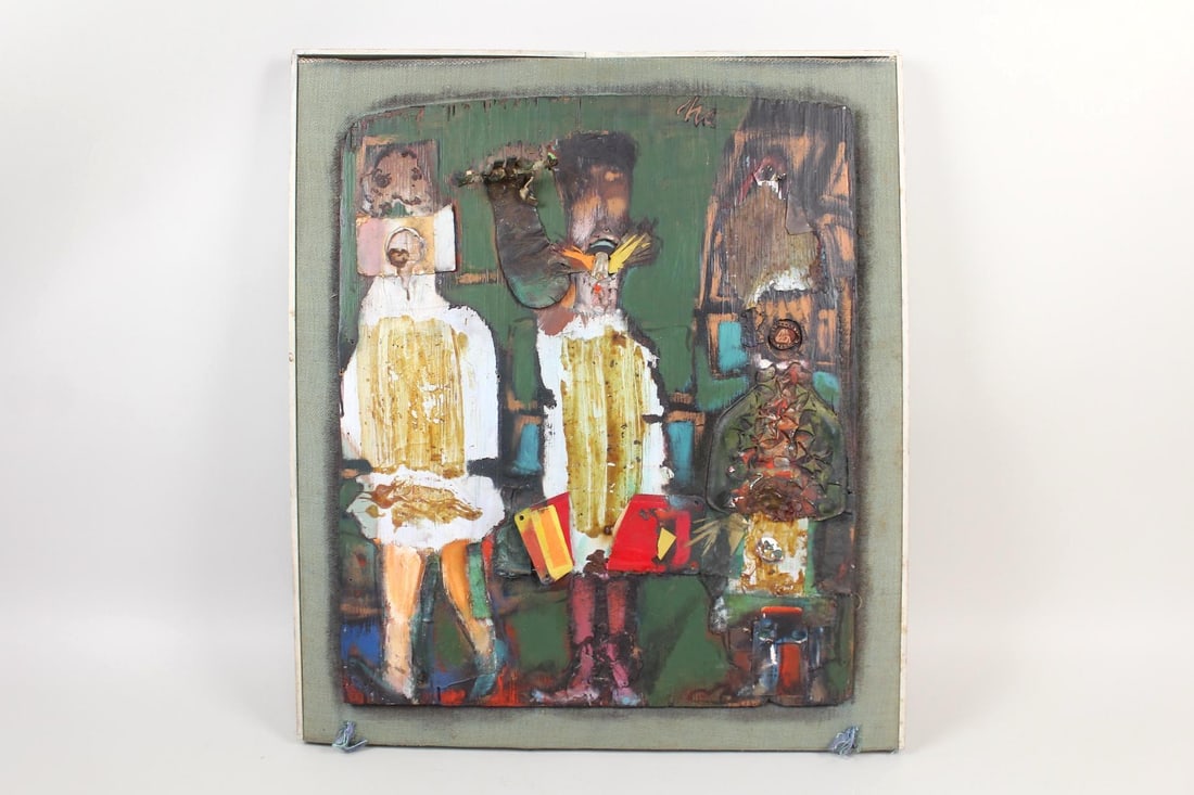 Signed Henry Schwartz Mixed Media Oil Collage Painting (1 of 11)