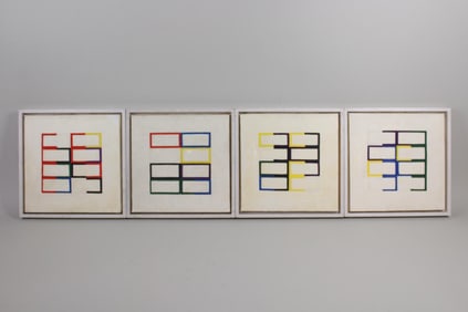 Set of 4 Mid-Century Modern Minimalist Pop Art Paintings