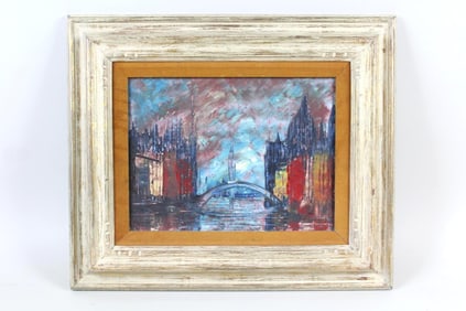Framed Impressionist Modern Painting of Cityscape