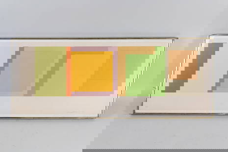 Signed & Framed David Novros Silkscreen, 'Untitled' 1972-1973: Signed & Framed David Novros Silkscreen, 'Untitled' 1972-1973. This piece features minimalist color blocks and shapes in an a horizontal abstract layout on beige paper mounted in a metal frame. Number