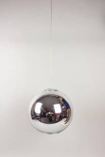 Globo di Luce Pendant Light, Roberto Menghi for Fontana Arte in Box: Globo di Luce Pendant Light, Roberto Menghi for Fontana Arte, New in Box. Globe shaped pendant lamp, made of chrome finished blown glass. In original Fontana Arte box. This lamp retails for $1190.Dime
