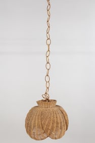 Mid-Century Modern Rattan Wicker Flower Hanging Light Fixture
