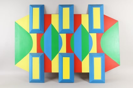 Large 3D Op Art "Multiplicity" Geometric Abstract Painting, Heisman