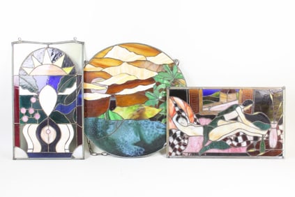 Lot of 3 Large Stained Glass Collage Windows